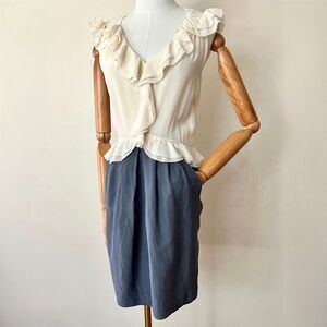 EUC Rebecca Taylor Colorblock Romantic Ruffle Sleeveless Mini Shift Dress Size 4